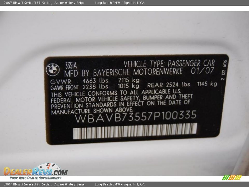 2007 BMW 3 Series 335i Sedan Alpine White / Beige Photo #15