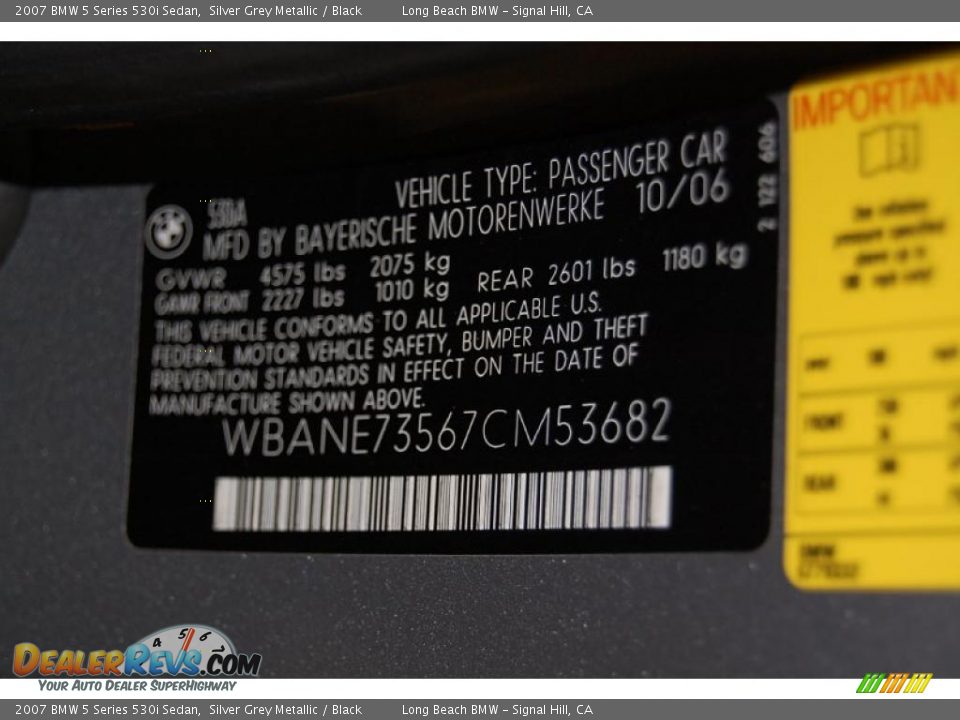2007 BMW 5 Series 530i Sedan Silver Grey Metallic / Black Photo #15