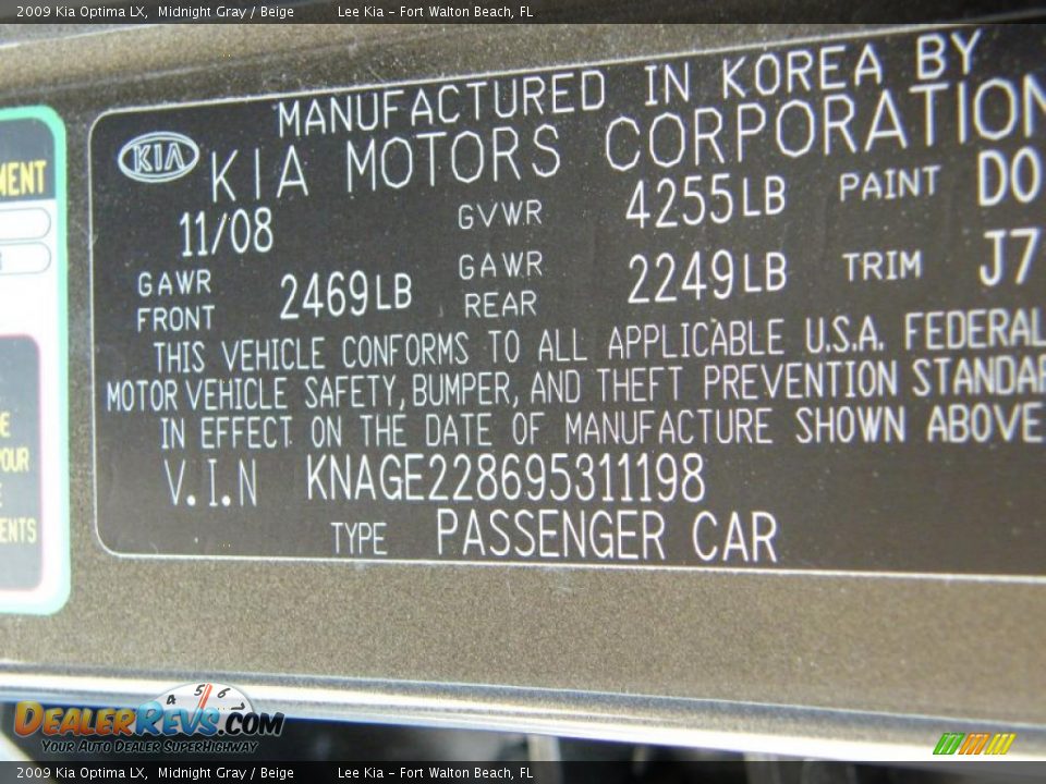 2009 Kia Optima LX Midnight Gray / Beige Photo #30