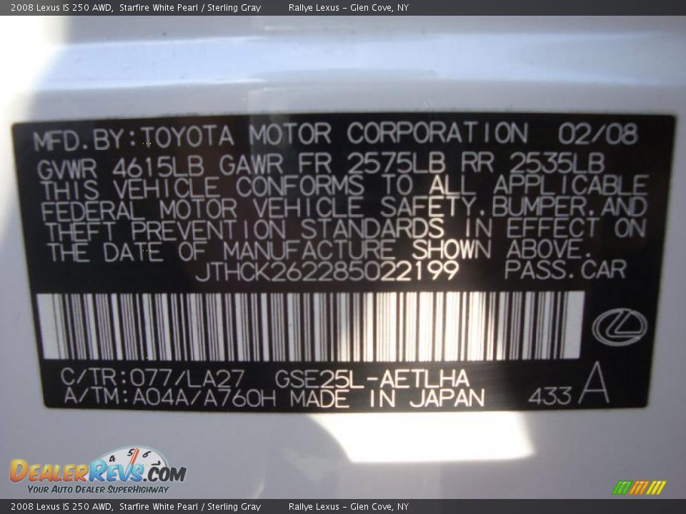 2008 Lexus IS 250 AWD Starfire White Pearl / Sterling Gray Photo #17