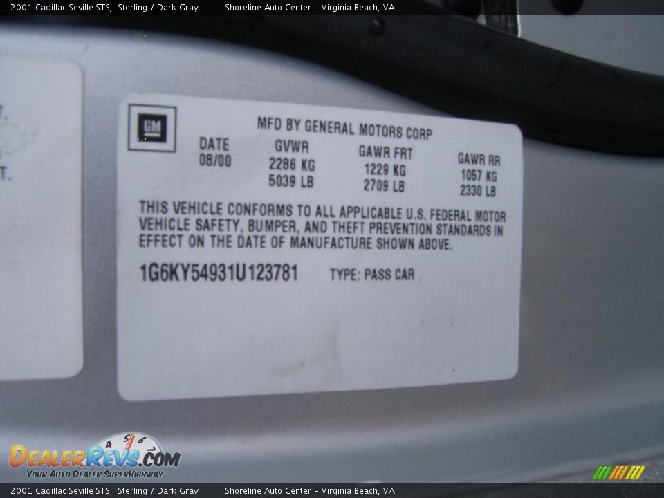 2001 Cadillac Seville STS Sterling / Dark Gray Photo #25