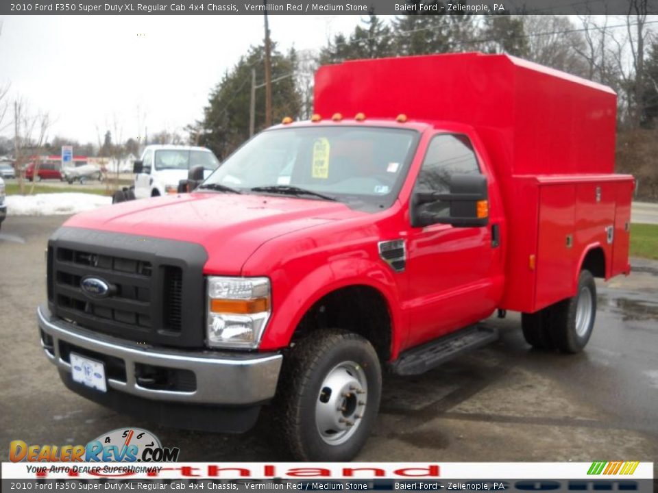 2010 Ford F350 Super Duty XL Regular Cab 4x4 Chassis Vermillion Red / Medium Stone Photo #2
