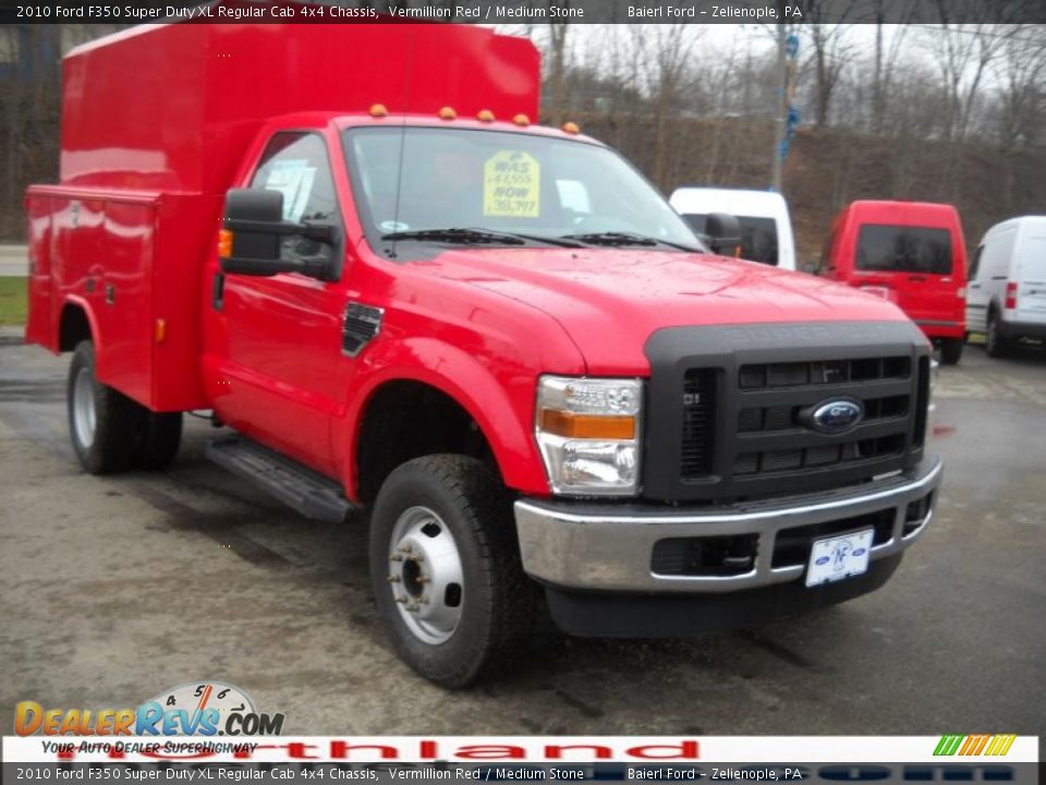 2010 Ford F350 Super Duty XL Regular Cab 4x4 Chassis Vermillion Red / Medium Stone Photo #4