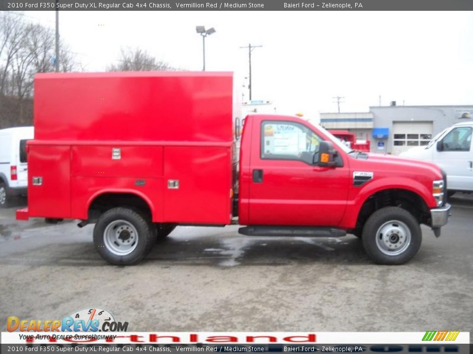 2010 Ford F350 Super Duty XL Regular Cab 4x4 Chassis Vermillion Red / Medium Stone Photo #5