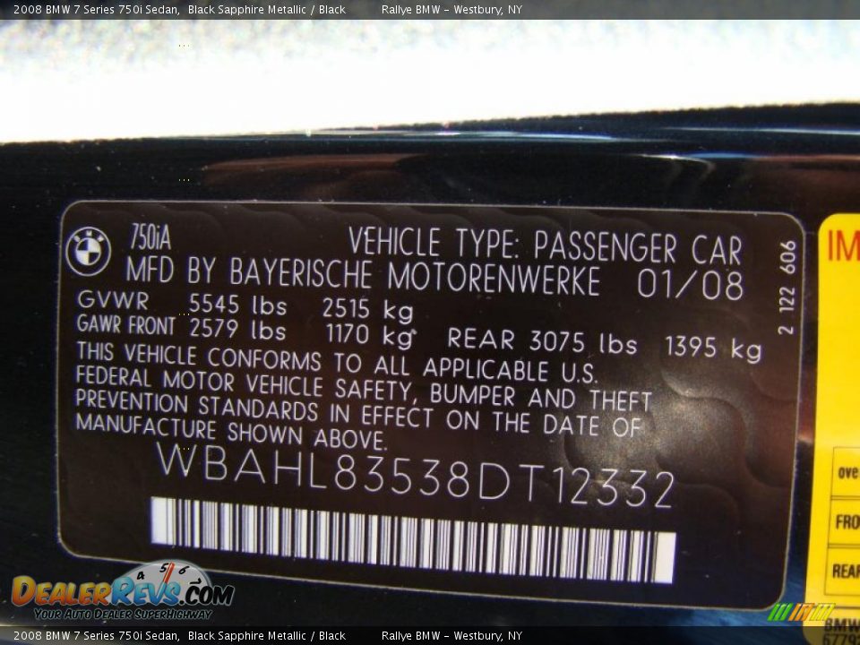 2008 BMW 7 Series 750i Sedan Black Sapphire Metallic / Black Photo #14
