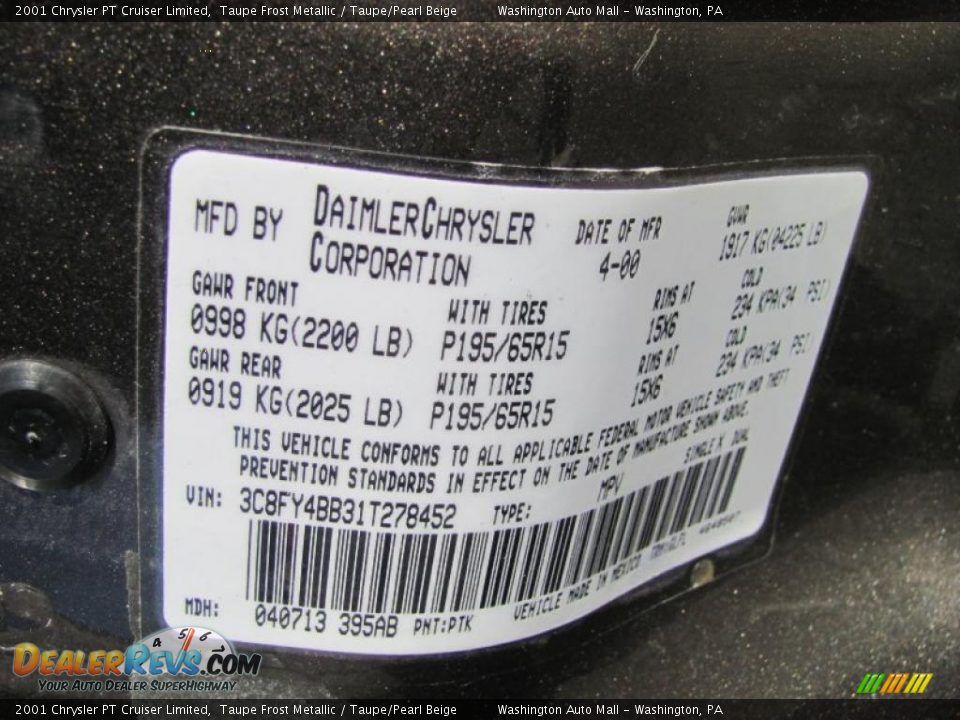 2001 Chrysler PT Cruiser Limited Taupe Frost Metallic / Taupe/Pearl Beige Photo #19