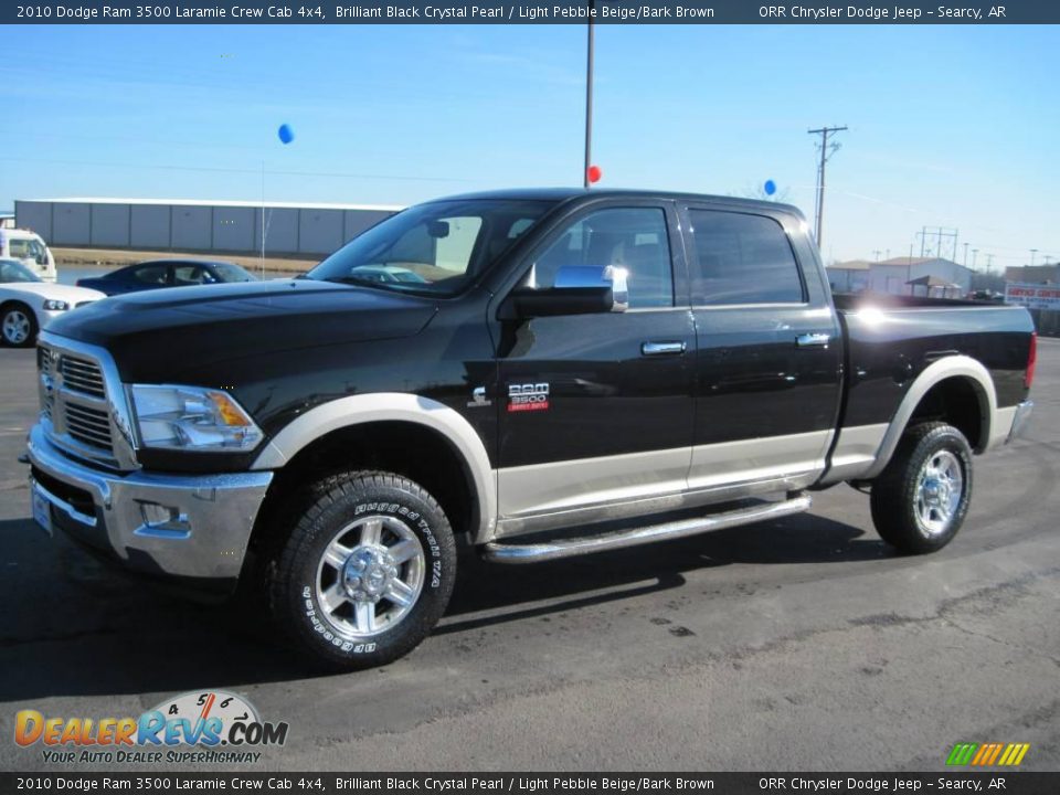 2010 Dodge Ram 3500 Laramie Crew Cab 4x4 Brilliant Black Crystal Pearl / Light Pebble Beige/Bark Brown Photo #2