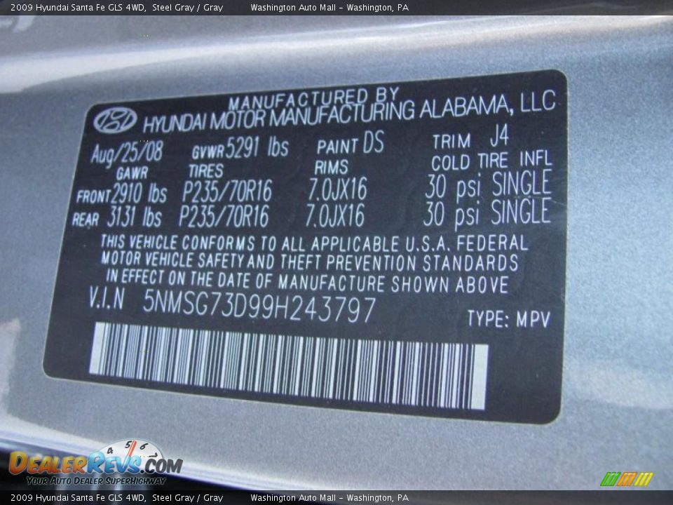2009 Hyundai Santa Fe GLS 4WD Steel Gray / Gray Photo #19