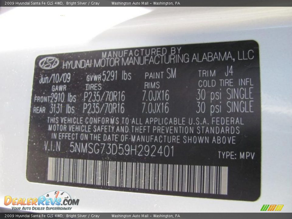 2009 Hyundai Santa Fe GLS 4WD Bright Silver / Gray Photo #19