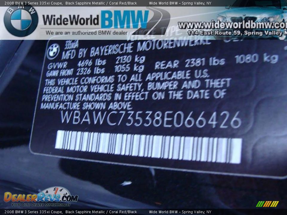 2008 BMW 3 Series 335xi Coupe Black Sapphire Metallic / Coral Red/Black Photo #15
