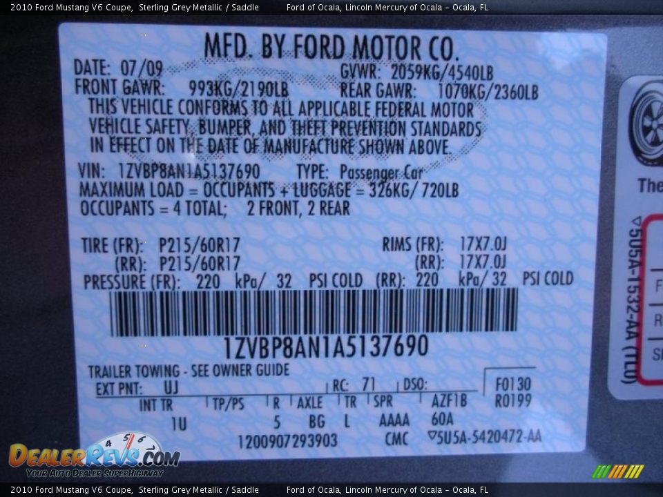 2010 Ford Mustang V6 Coupe Sterling Grey Metallic / Saddle Photo #25