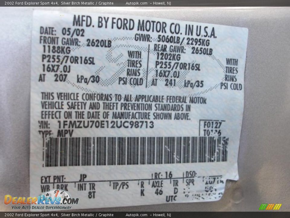 2002 Ford Explorer Sport 4x4 Silver Birch Metallic / Graphite Photo #12
