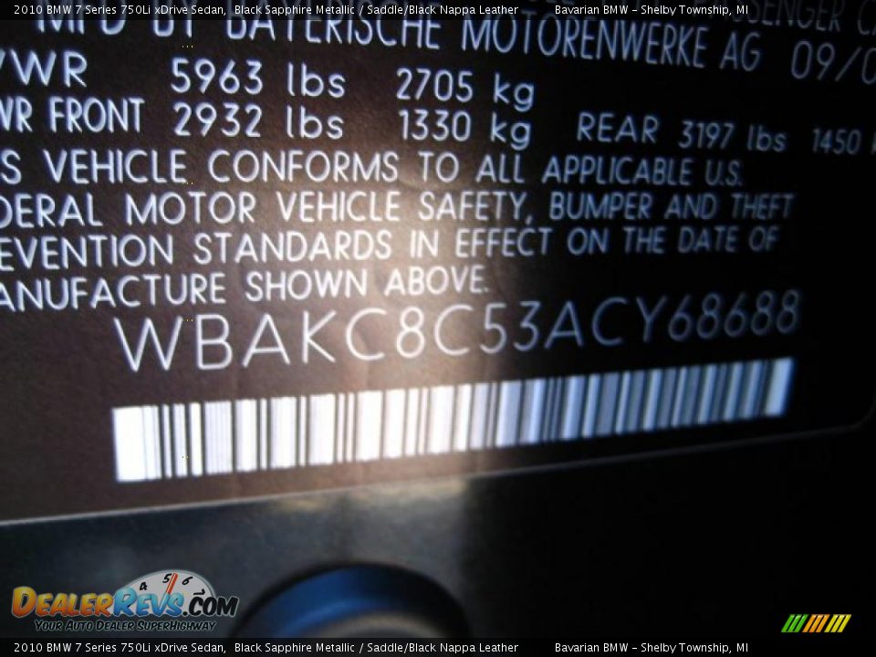 2010 BMW 7 Series 750Li xDrive Sedan Black Sapphire Metallic / Saddle/Black Nappa Leather Photo #20