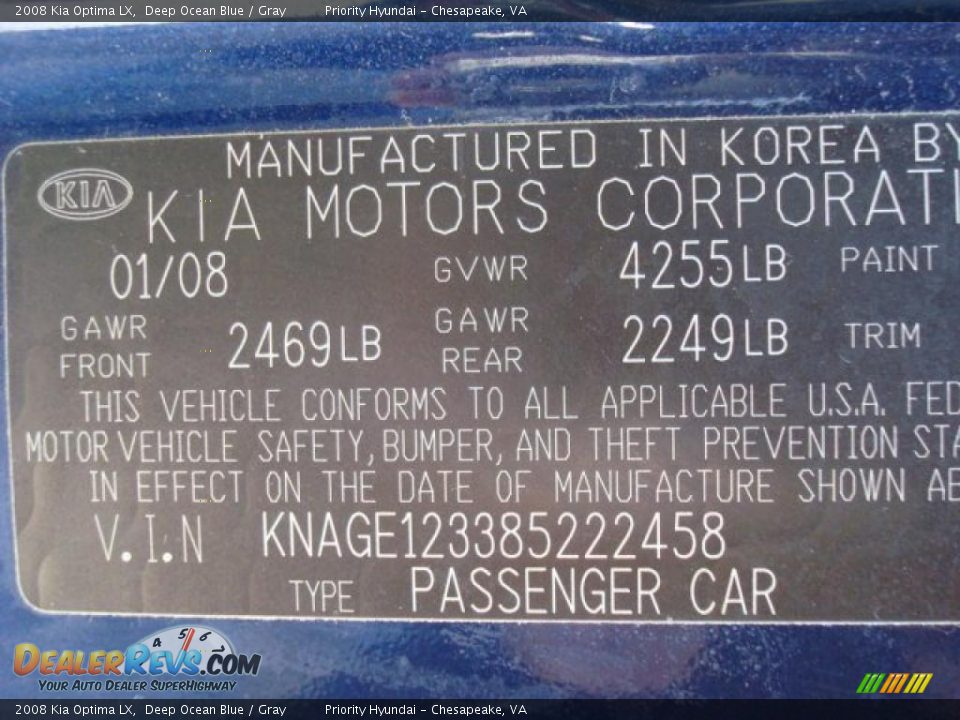 2008 Kia Optima LX Deep Ocean Blue / Gray Photo #22