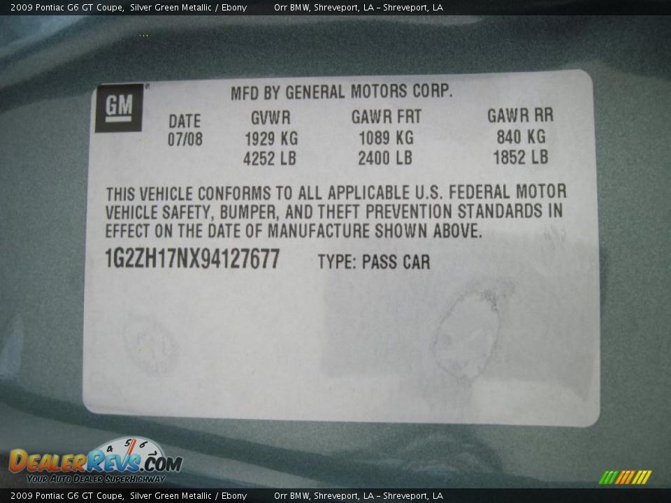 2009 Pontiac G6 GT Coupe Silver Green Metallic / Ebony Photo #13