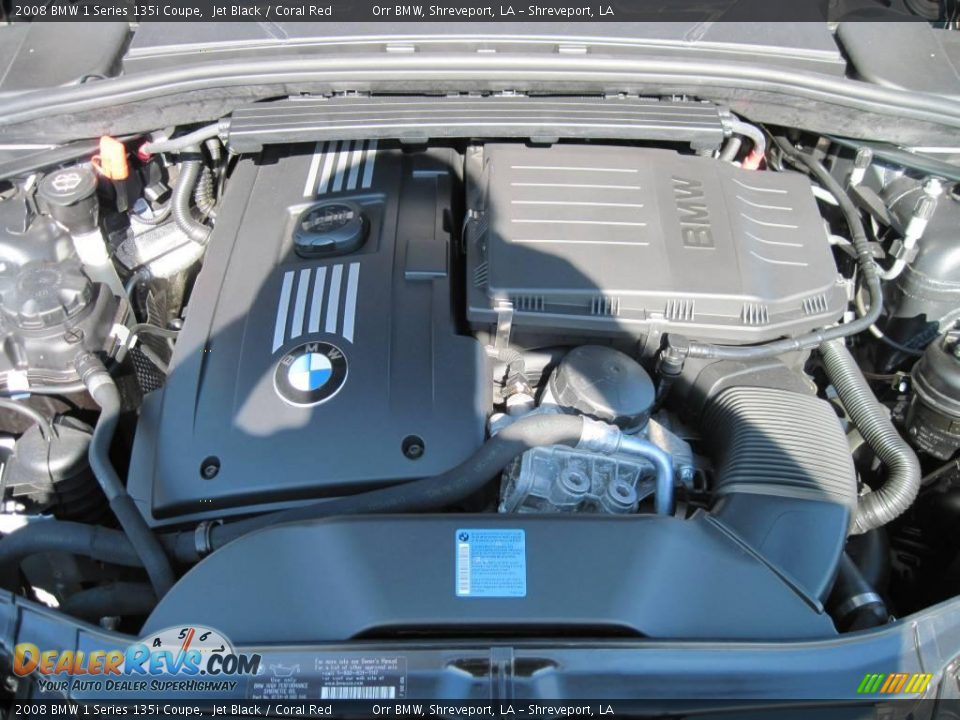 2008 BMW 1 Series 135i Coupe Jet Black / Coral Red Photo #15