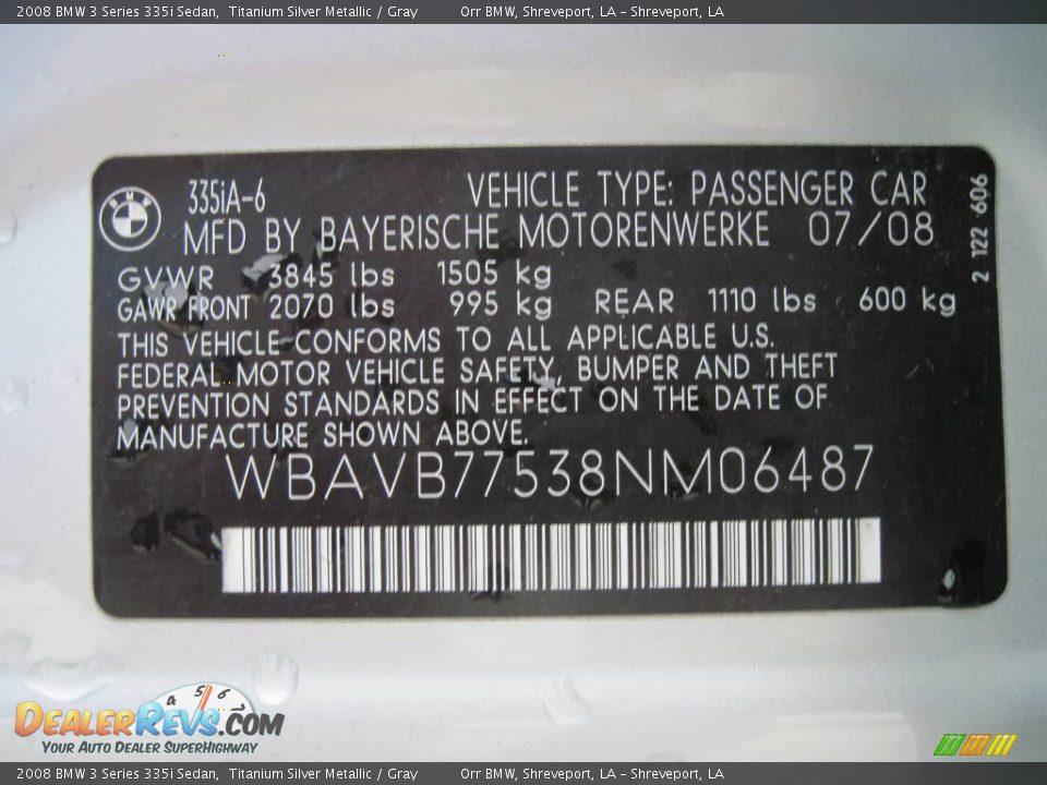 2008 BMW 3 Series 335i Sedan Titanium Silver Metallic / Gray Photo #14