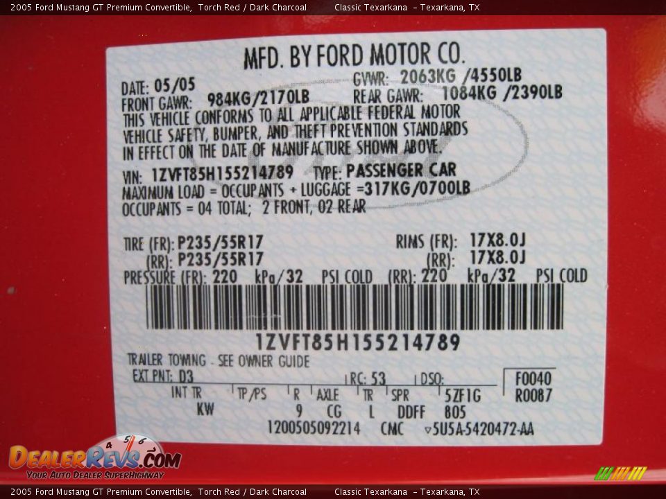 2005 Ford Mustang GT Premium Convertible Torch Red / Dark Charcoal Photo #12