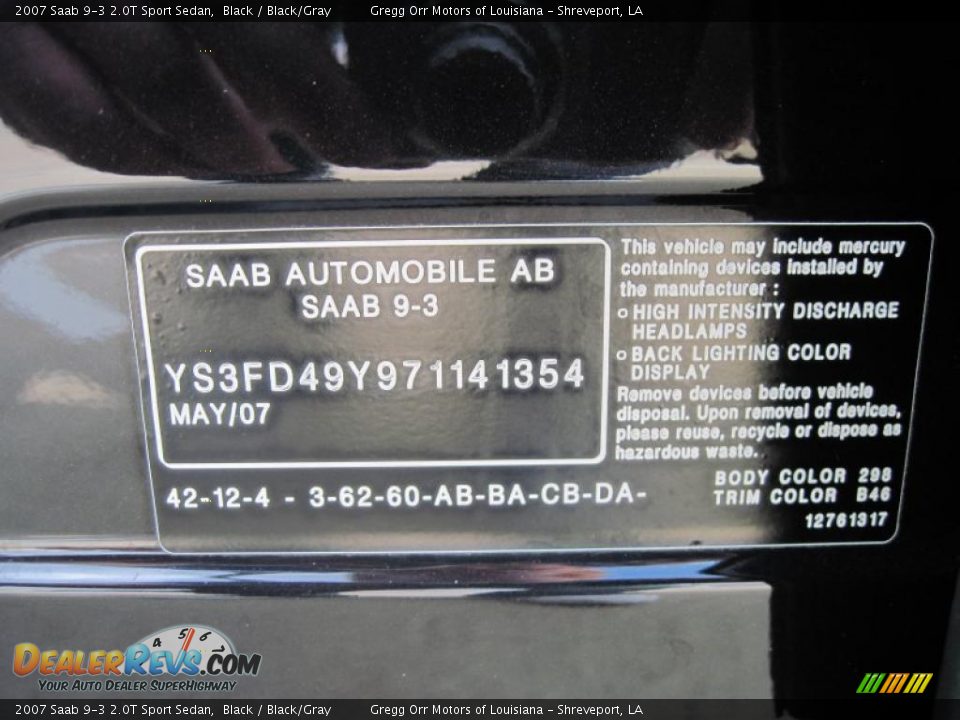 2007 Saab 9-3 2.0T Sport Sedan Black / Black/Gray Photo #13