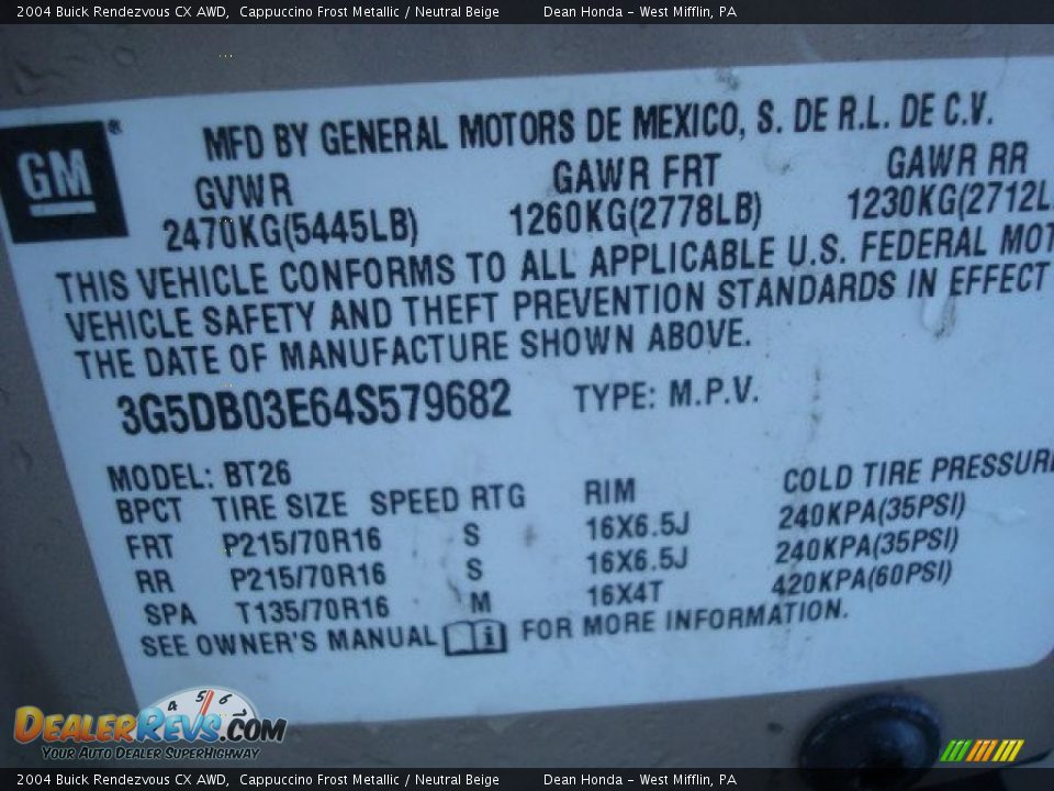 2004 Buick Rendezvous CX AWD Cappuccino Frost Metallic / Neutral Beige Photo #14