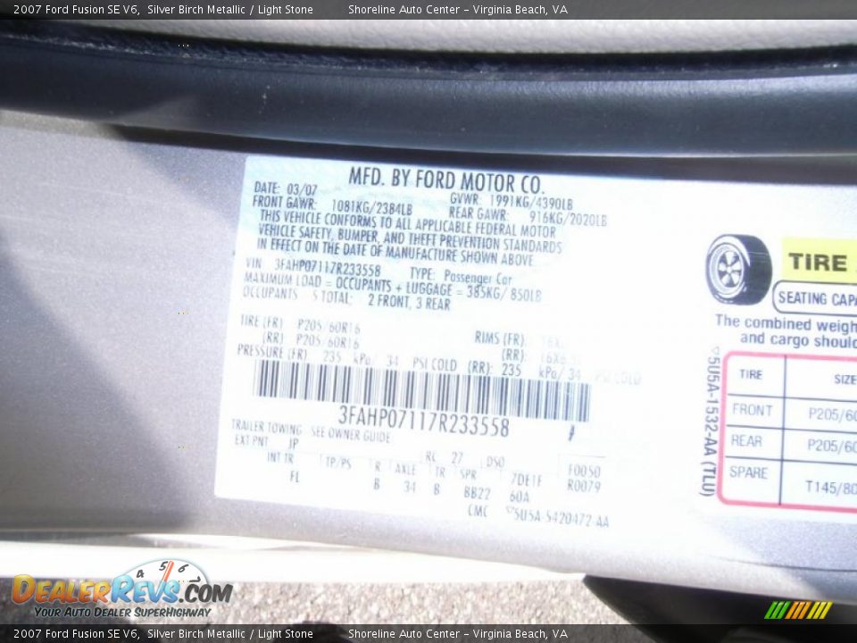 2007 Ford Fusion SE V6 Silver Birch Metallic / Light Stone Photo #21