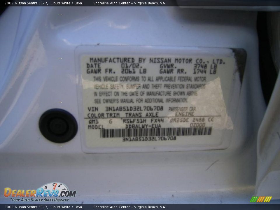 2002 Nissan Sentra SE-R Cloud White / Lava Photo #23