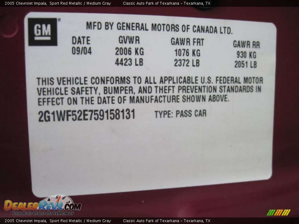 2005 Chevrolet Impala Sport Red Metallic / Medium Gray Photo #11