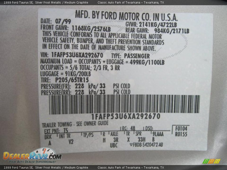 1999 Ford Taurus SE Silver Frost Metallic / Medium Graphite Photo #12