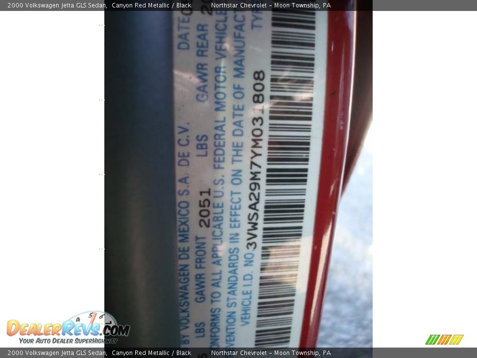 2000 Volkswagen Jetta GLS Sedan Canyon Red Metallic / Black Photo #14