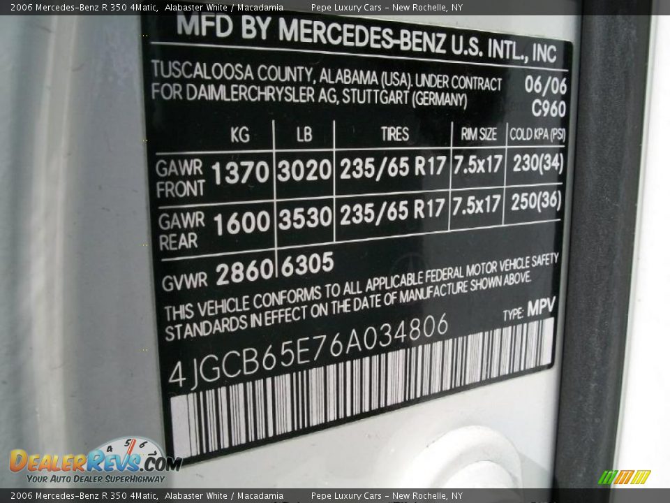 2006 Mercedes-Benz R 350 4Matic Alabaster White / Macadamia Photo #20
