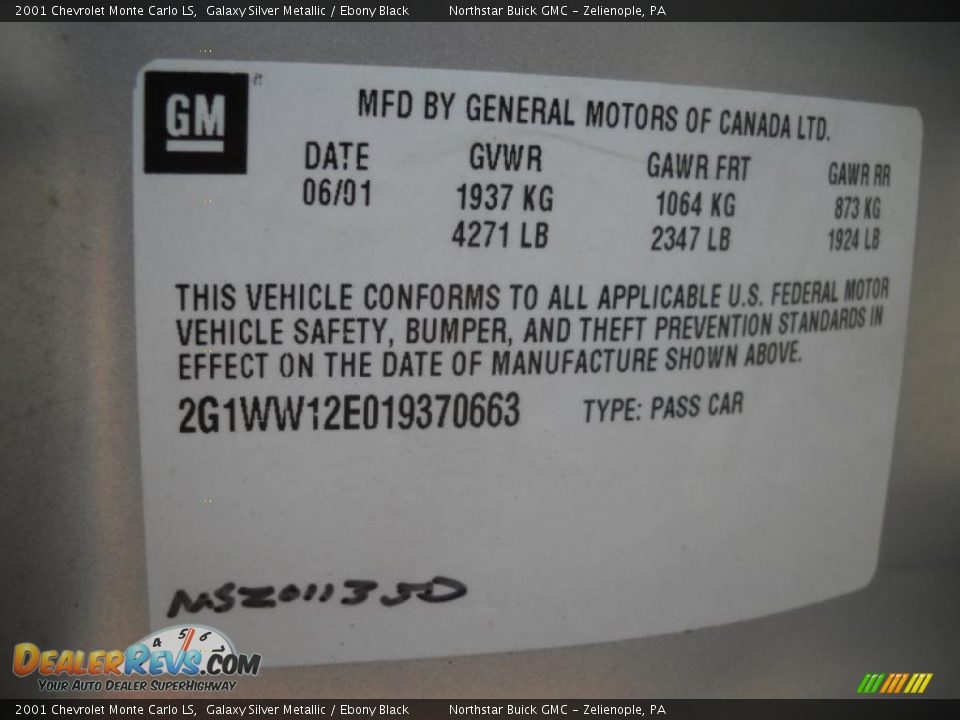2001 Chevrolet Monte Carlo LS Galaxy Silver Metallic / Ebony Black Photo #9