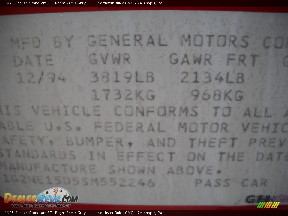 1995 Pontiac Grand Am SE Bright Red / Grey Photo #9