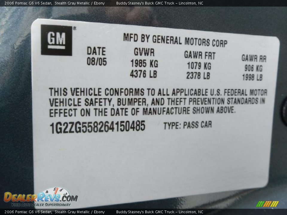 2006 Pontiac G6 V6 Sedan Stealth Gray Metallic / Ebony Photo #8