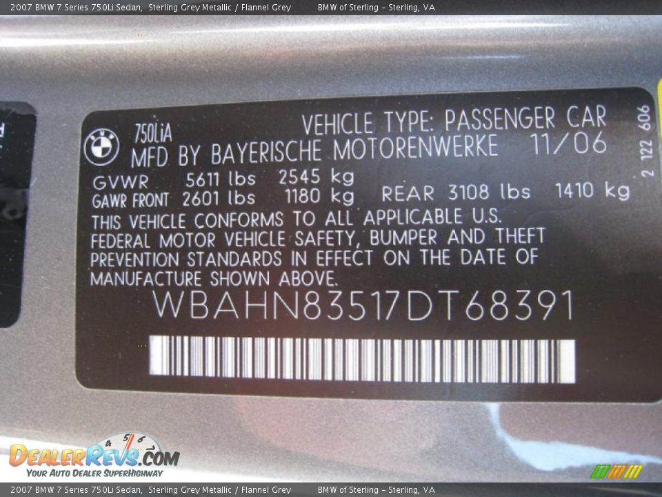 2007 BMW 7 Series 750Li Sedan Sterling Grey Metallic / Flannel Grey Photo #15
