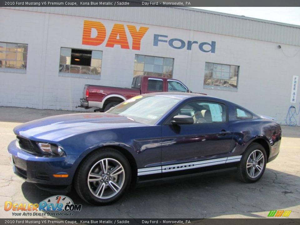 2010 Ford Mustang V6 Premium Coupe Kona Blue Metallic / Saddle Photo #1