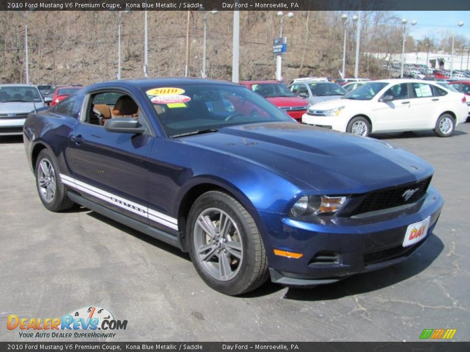2010 Ford Mustang V6 Premium Coupe Kona Blue Metallic / Saddle Photo #5