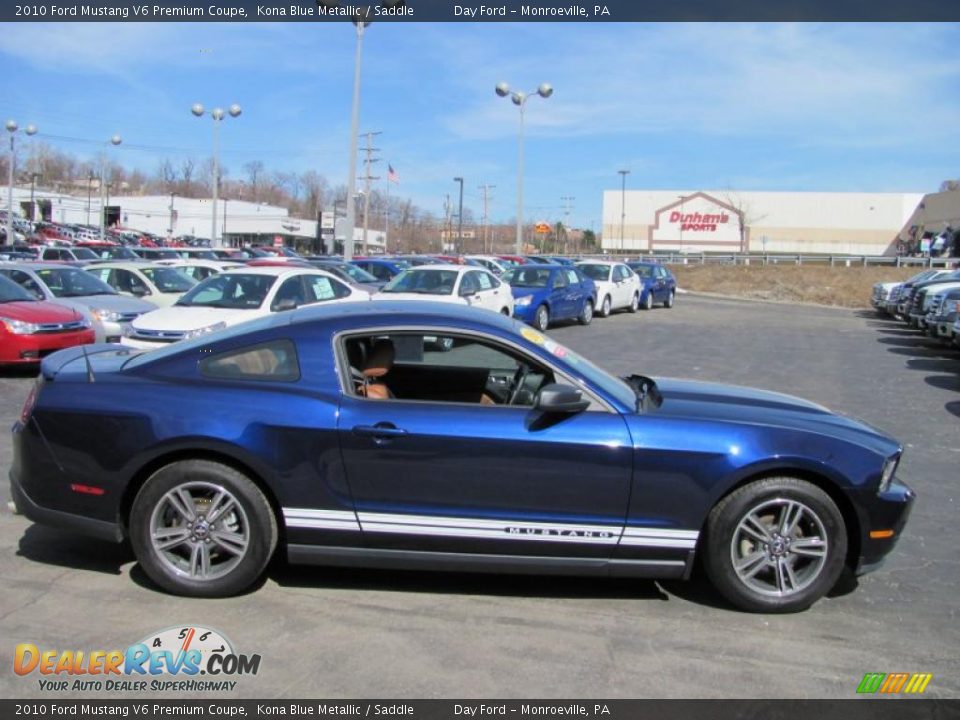 2010 Ford Mustang V6 Premium Coupe Kona Blue Metallic / Saddle Photo #6