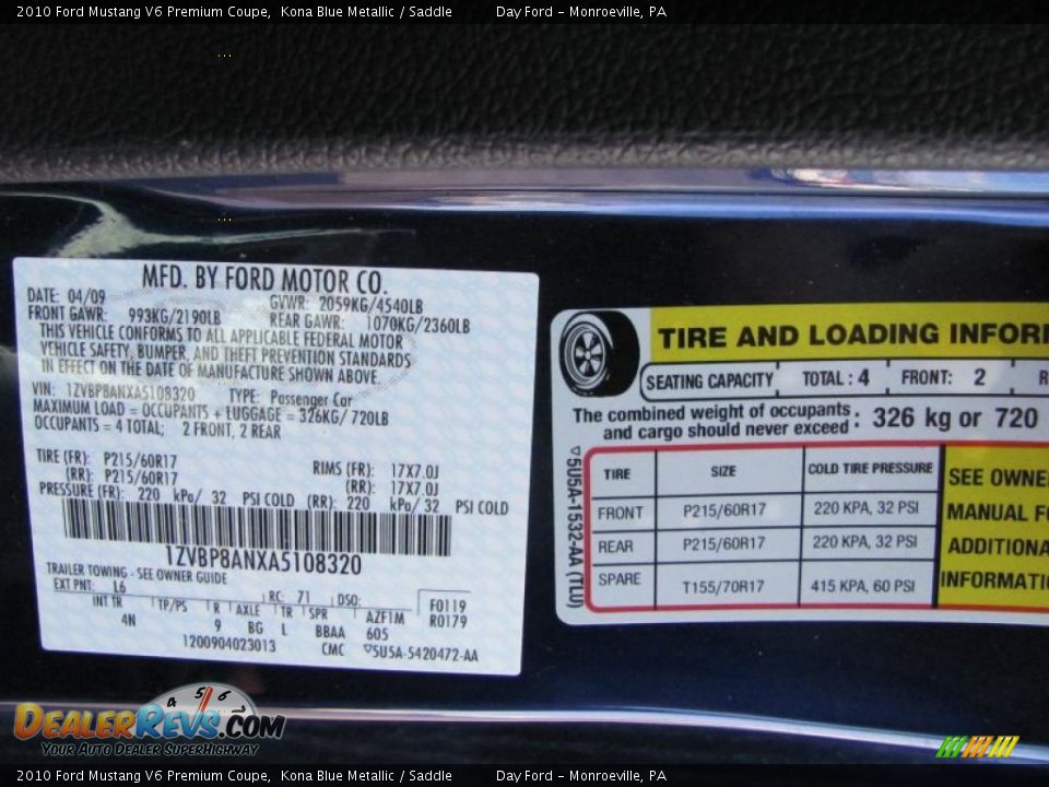 2010 Ford Mustang V6 Premium Coupe Kona Blue Metallic / Saddle Photo #14