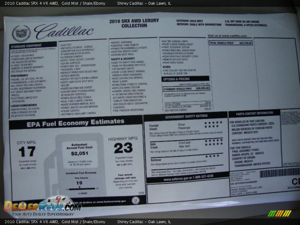 2010 Cadillac SRX 4 V6 AWD Gold Mist / Shale/Ebony Photo #9