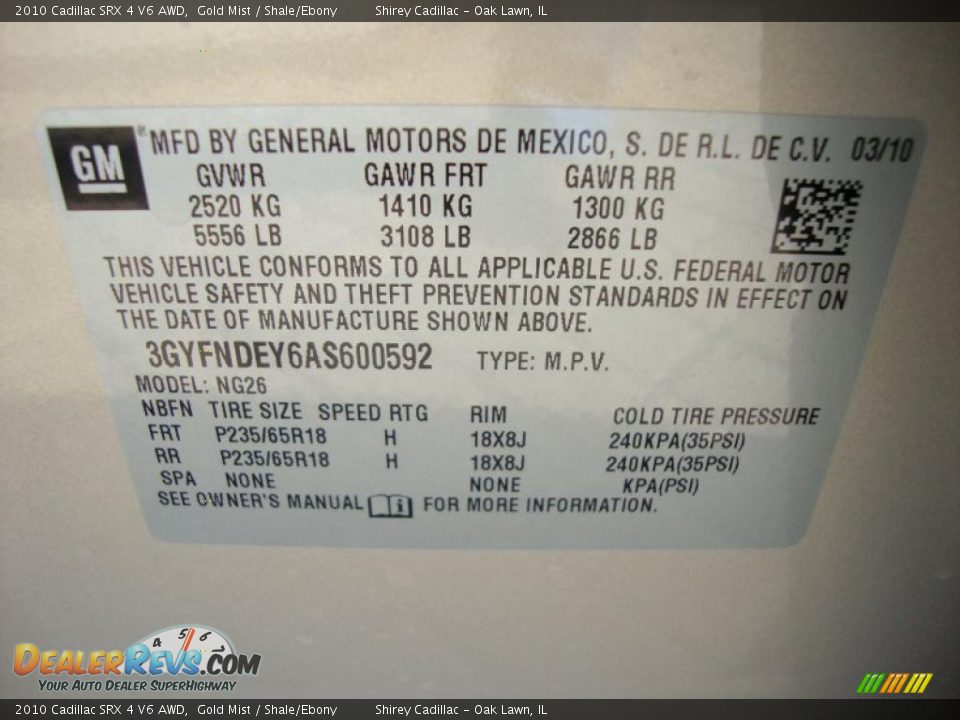2010 Cadillac SRX 4 V6 AWD Gold Mist / Shale/Ebony Photo #15