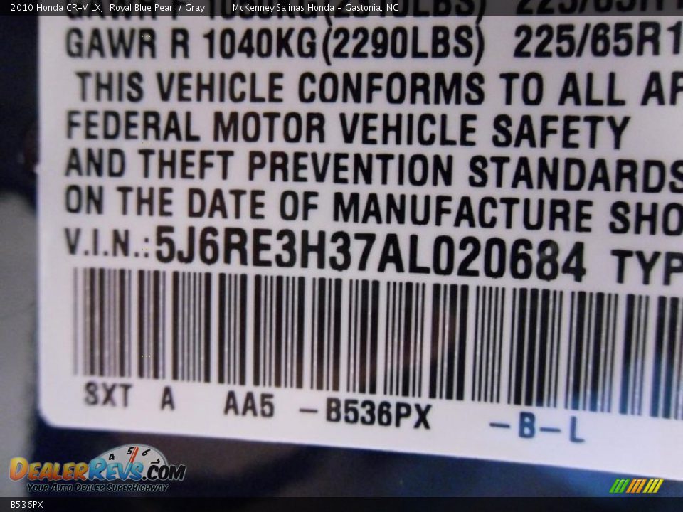 Honda Color Code B536PX Royal Blue Pearl