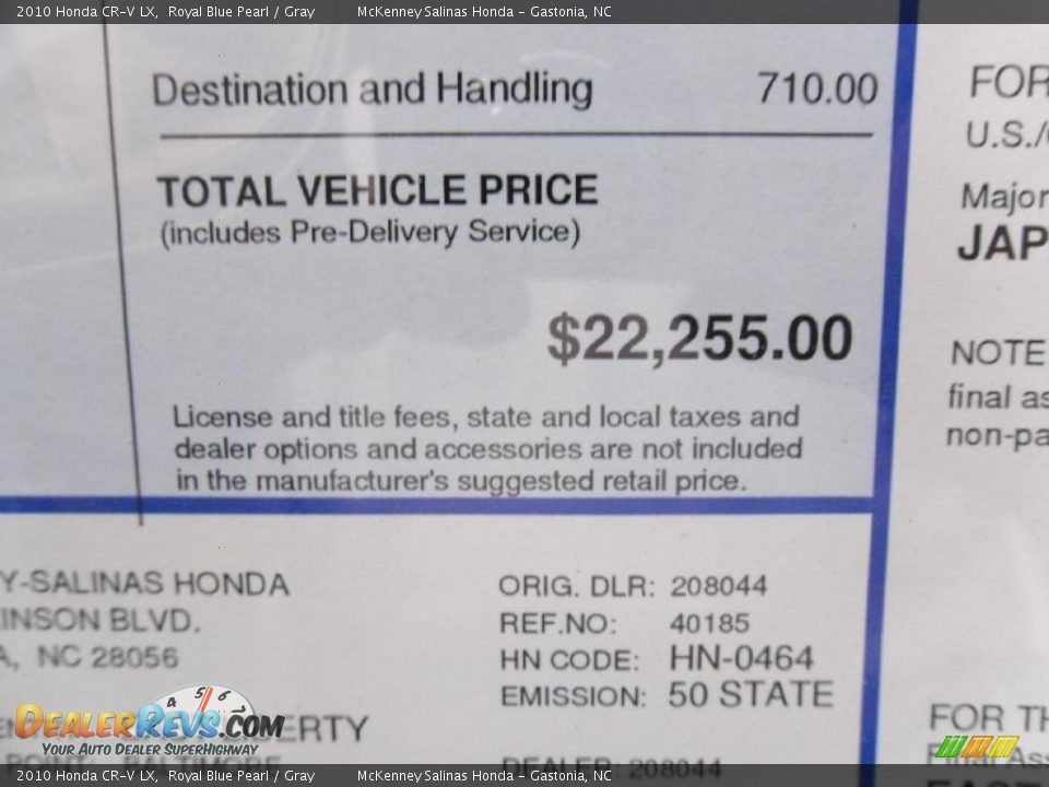 2010 Honda CR-V LX Royal Blue Pearl / Gray Photo #14