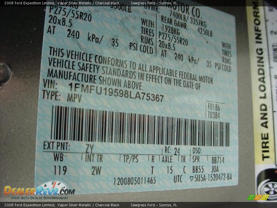 2008 Ford Expedition Limited Vapor Silver Metallic / Charcoal Black Photo #20