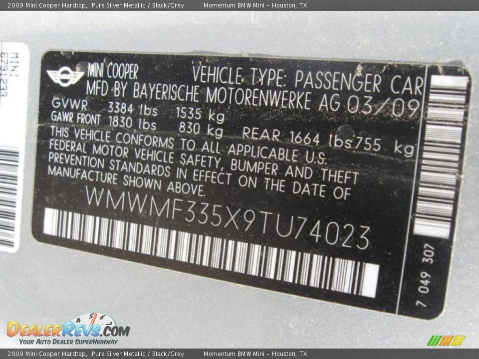 2009 Mini Cooper Hardtop Pure Silver Metallic / Black/Grey Photo #13