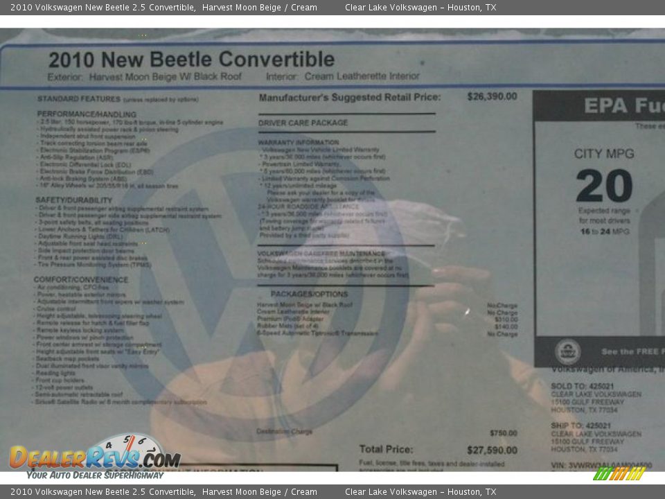 2010 Volkswagen New Beetle 2.5 Convertible Harvest Moon Beige / Cream Photo #15
