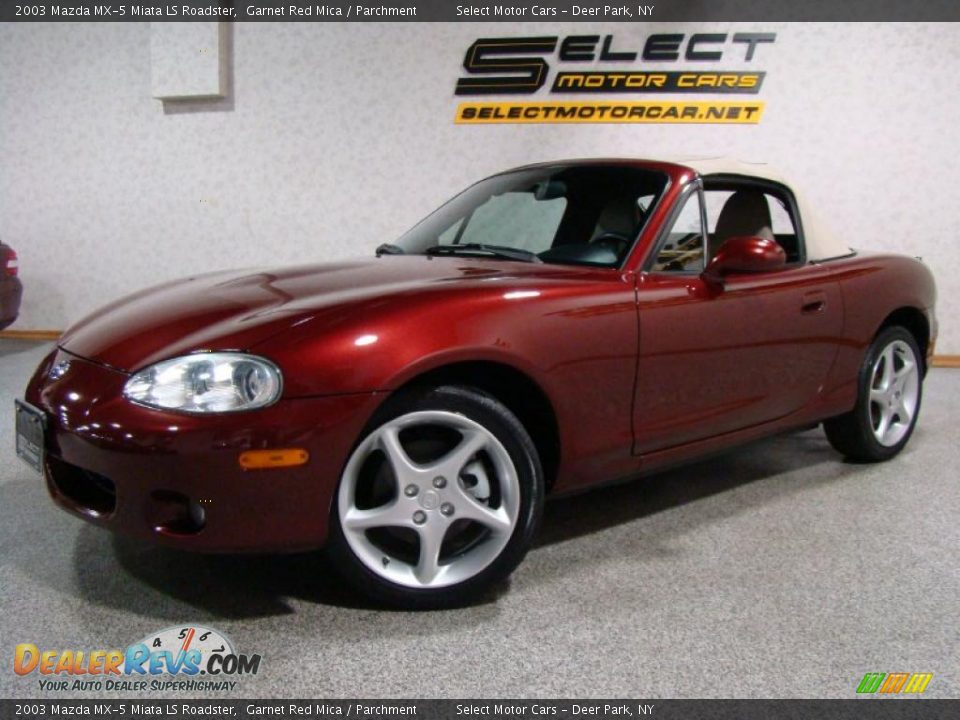 2003 Mazda MX-5 Miata LS Roadster Garnet Red Mica / Parchment Photo #1
