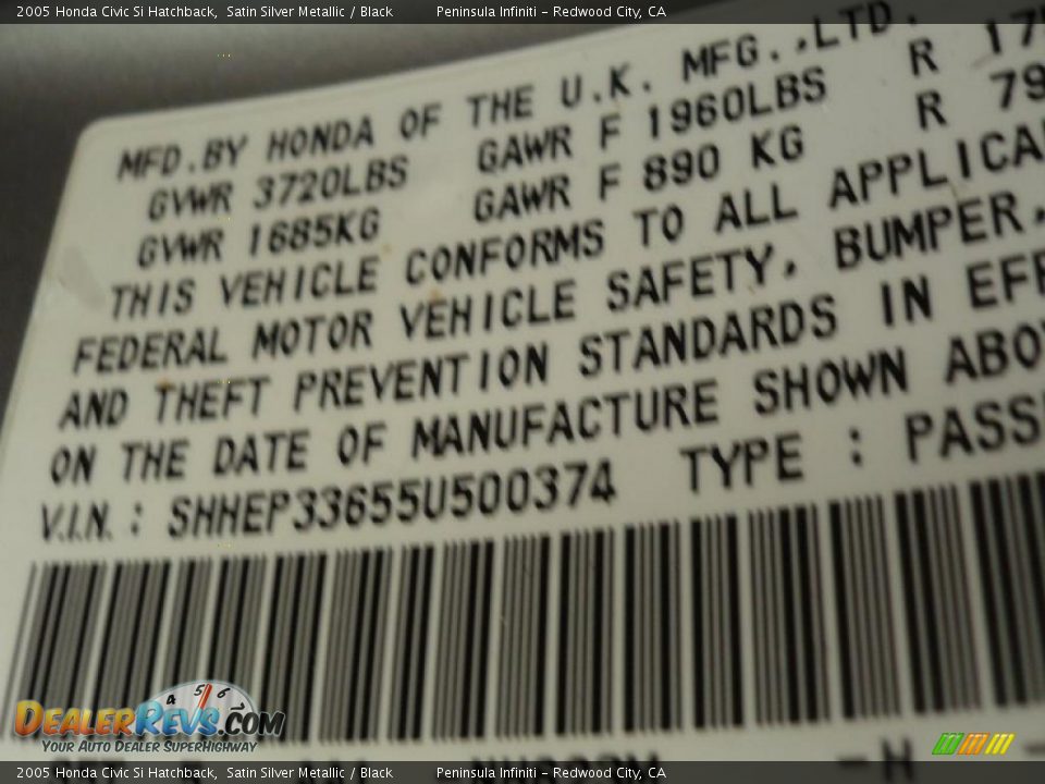 2005 Honda Civic Si Hatchback Satin Silver Metallic / Black Photo #20