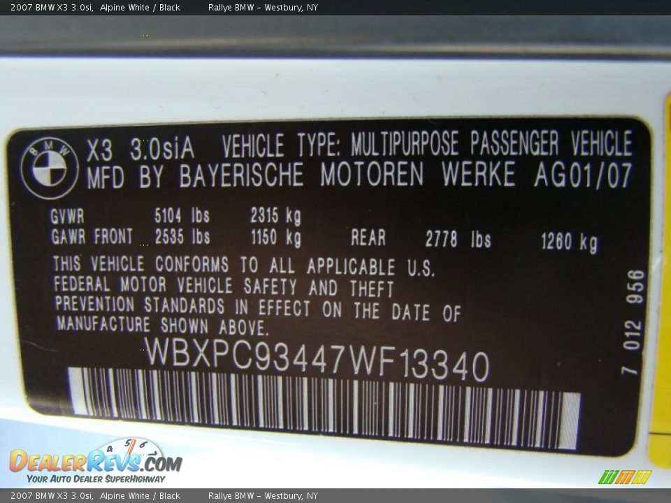 2007 BMW X3 3.0si Alpine White / Black Photo #15