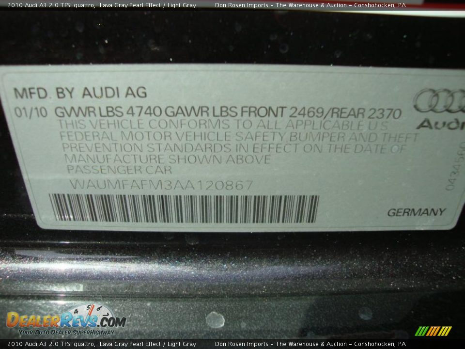 2010 Audi A3 2.0 TFSI quattro Lava Gray Pearl Effect / Light Gray Photo #35