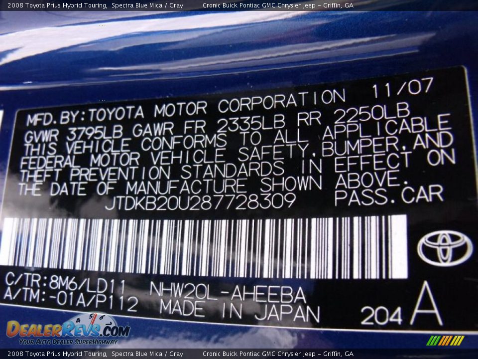 2008 Toyota Prius Hybrid Touring Spectra Blue Mica / Gray Photo #24